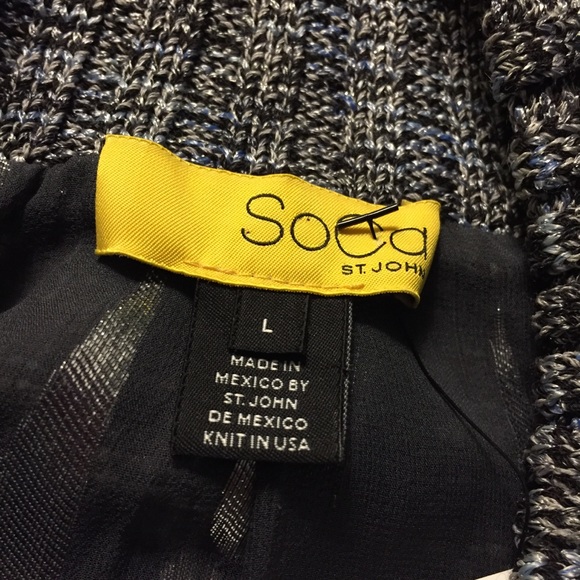 ST. JOHN Gray Embellished Tweed Wool Cardigan Sz L - Picture 5 of 6